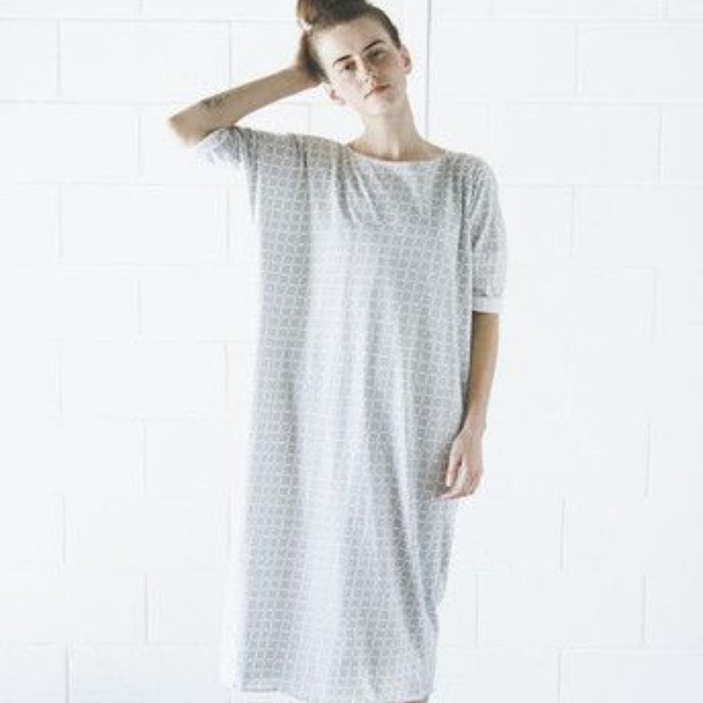 Ilana Kohn Cotton Jersey Grey Grid Midi Dress M/L